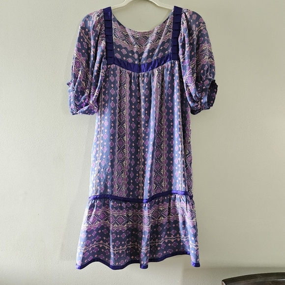 Anna Sui Vintage 90's Silk Mini Printed Boho Hippie Casual Dress Size Medium. - Picture 15 of 16